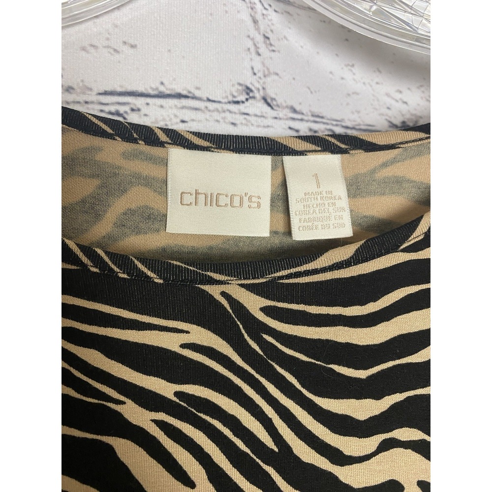 Chico's Animal Print Size 1 Brown Black Pullover Layering Top - Picture 2 of 6